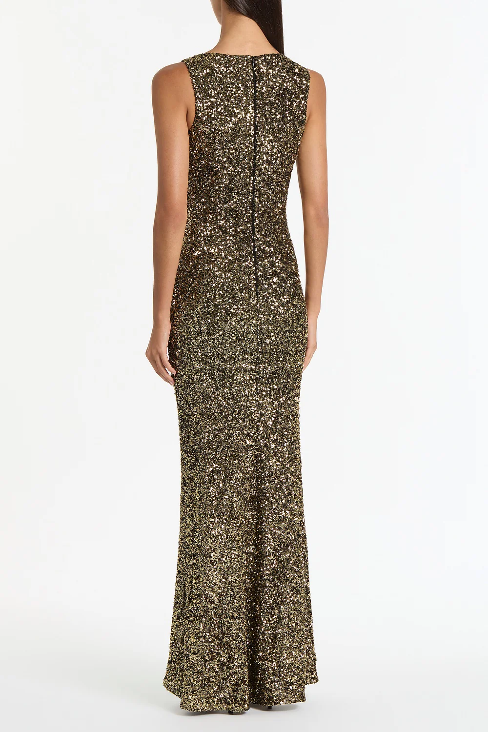 BRONZE CRUSHED SEQUIN MESH-INSERT DRESS - Image 2