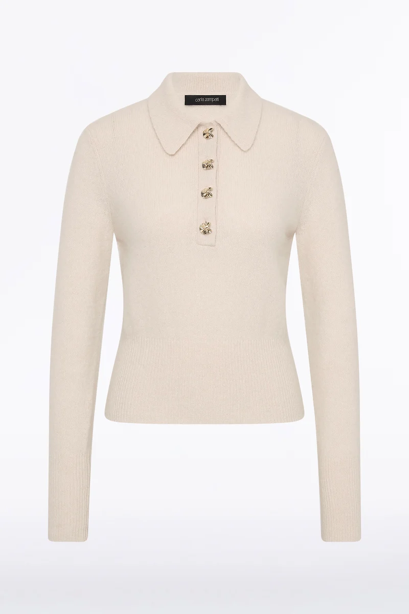 BUTTERMILK BRUSHED WOOL KNIT POLO - Image 5