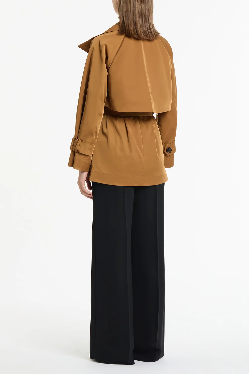 CAMEL TAFFETA TWILL SHORT TRENCH COAT - Image 3