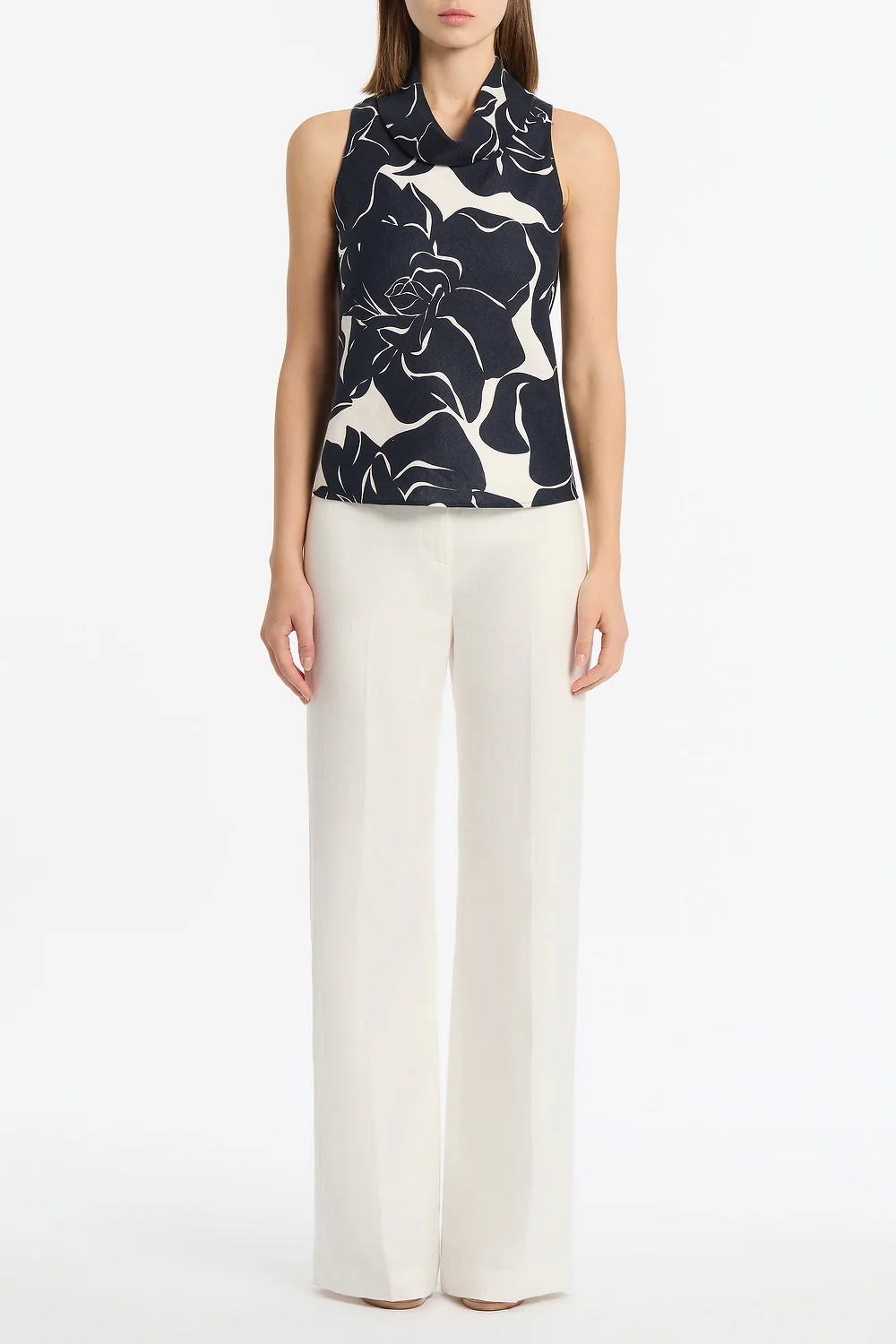 CELESTIAL PETALS LINEN FOLDED COLLAR TOP