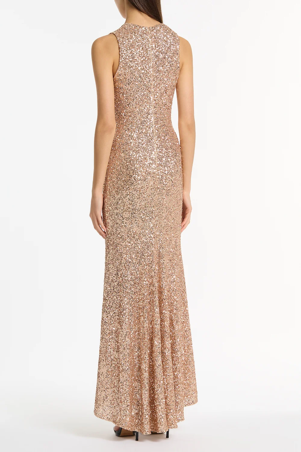 CHAMPAGNE CRUSHED SEQUIN V-NECK GOWN - Image 3