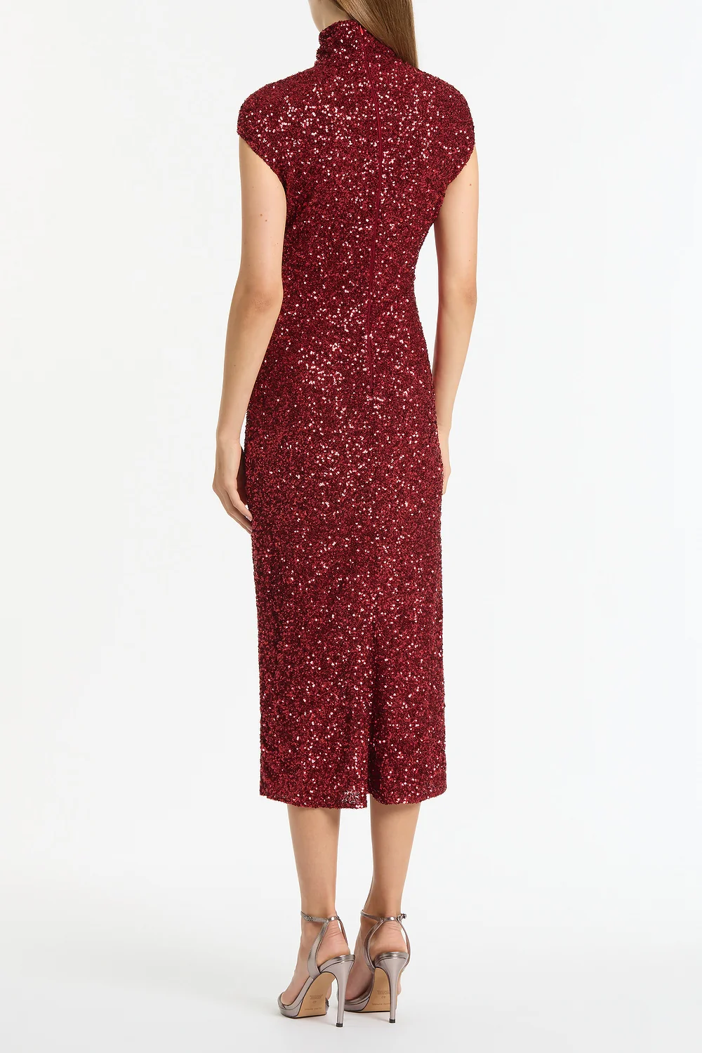 CHERRY CRUSHED SEQUIN CAP SLEEVE MIDI DRESS - Image 2