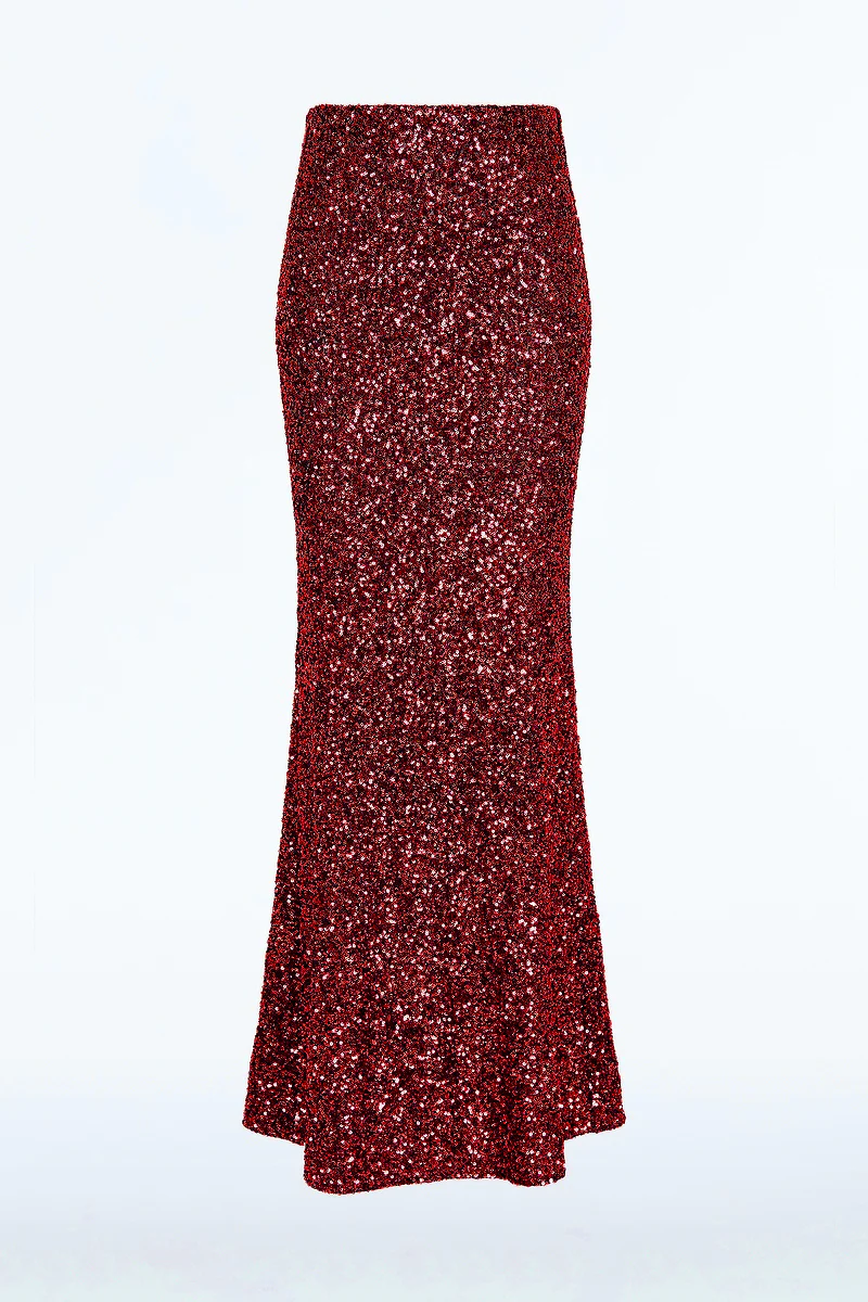 CHERRY CRUSHED SEQUIN COLUMN SKIRT - Image 4