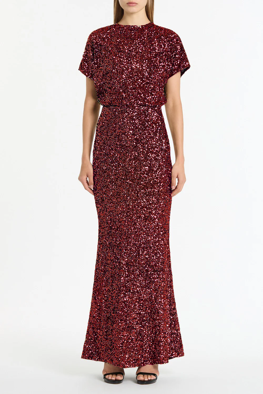 CHERRY CRUSHED SEQUIN DRAPE TOP