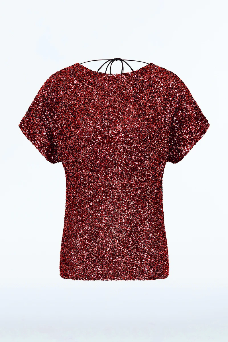 CHERRY CRUSHED SEQUIN DRAPE TOP - Image 5
