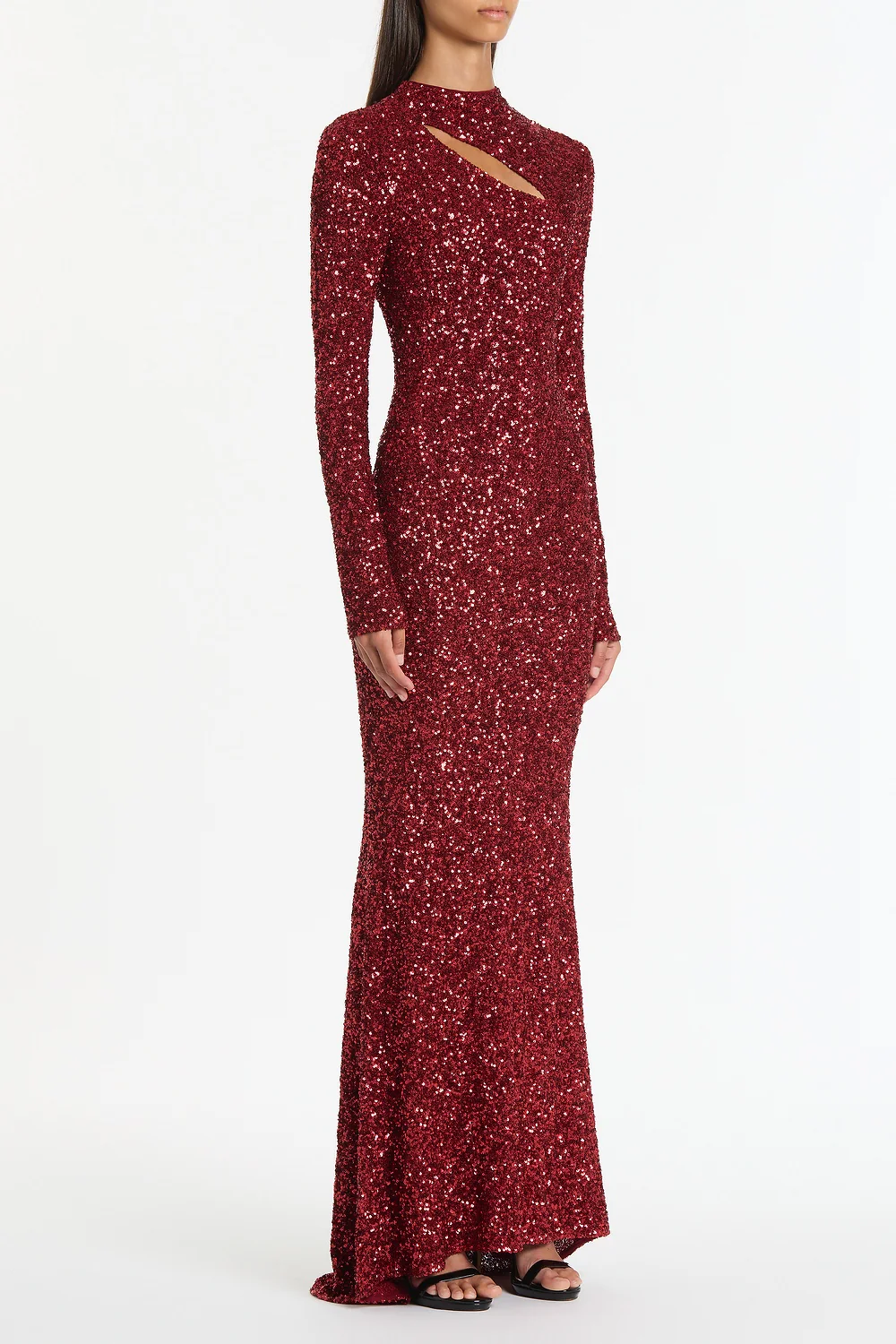 CHERRY CRUSHED SEQUIN LONG SLEEVE GOWN - Image 3