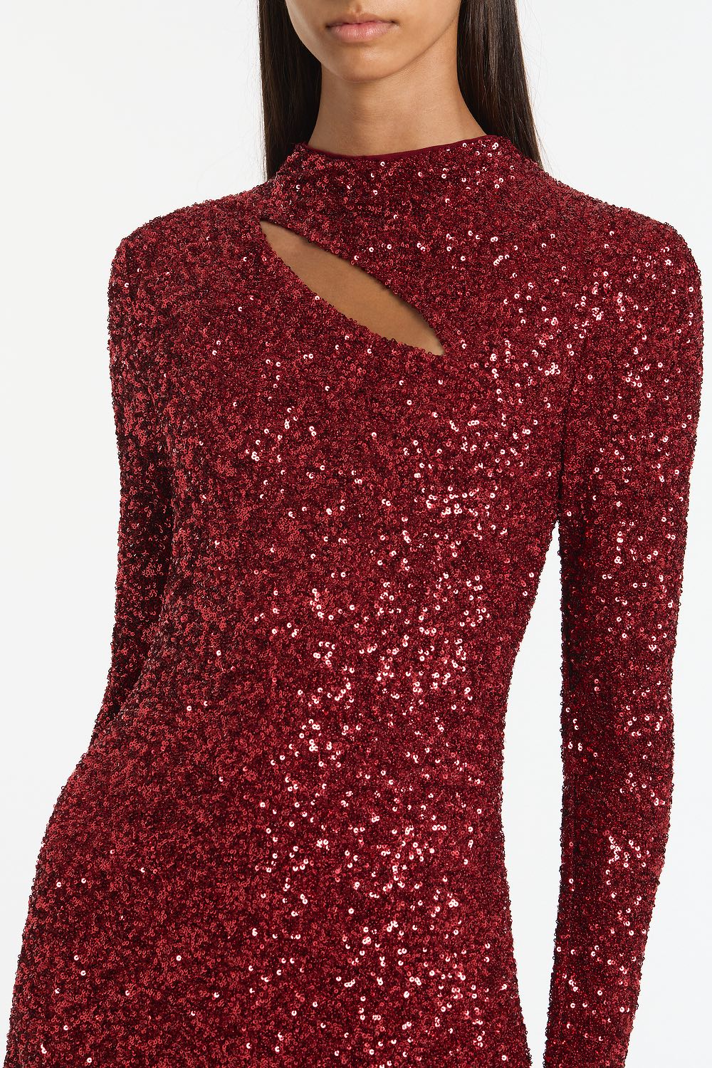 CHERRY CRUSHED SEQUIN LONG SLEEVE GOWN - Image 4