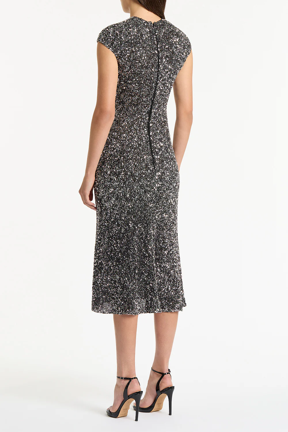CHROME SEQUIN FLUTED MIDI DRESS - Image 2