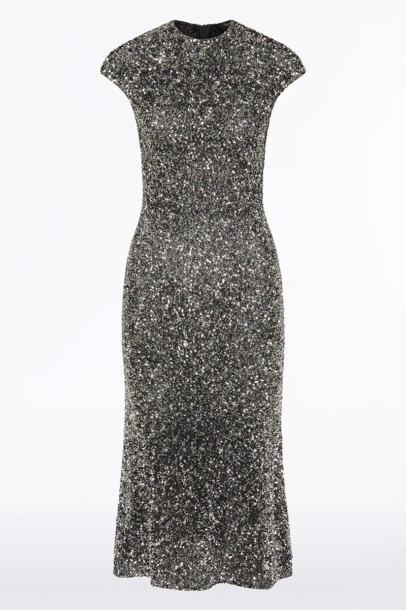 CHROME SEQUIN FLUTED MIDI DRESS - Image 5