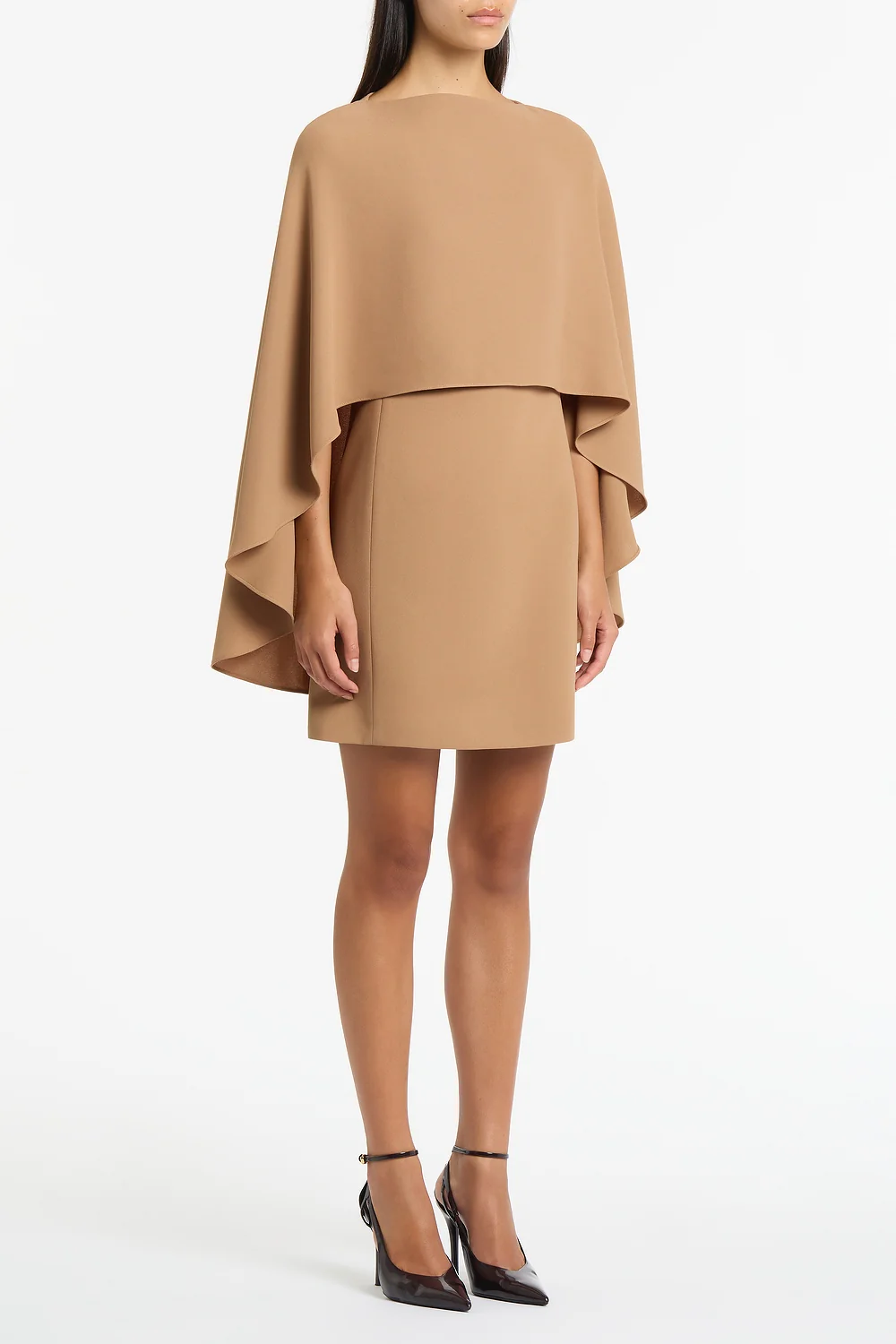 CINNAMON CREPE CAPE MINI DRESS - Image 2