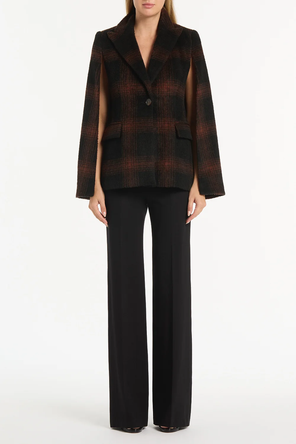 COCOA WOOL CHECK CAPE