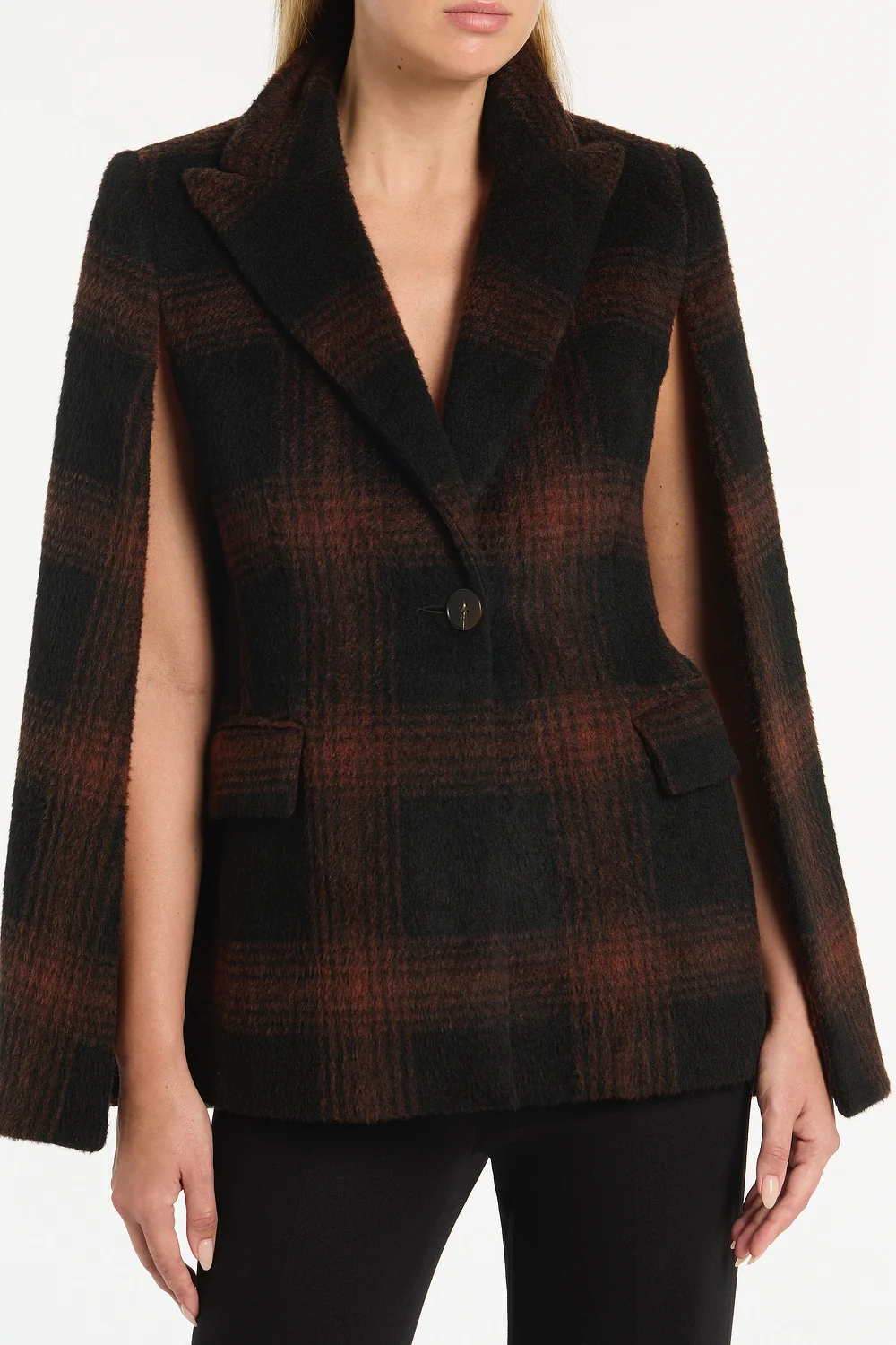 COCOA WOOL CHECK CAPE - Image 4