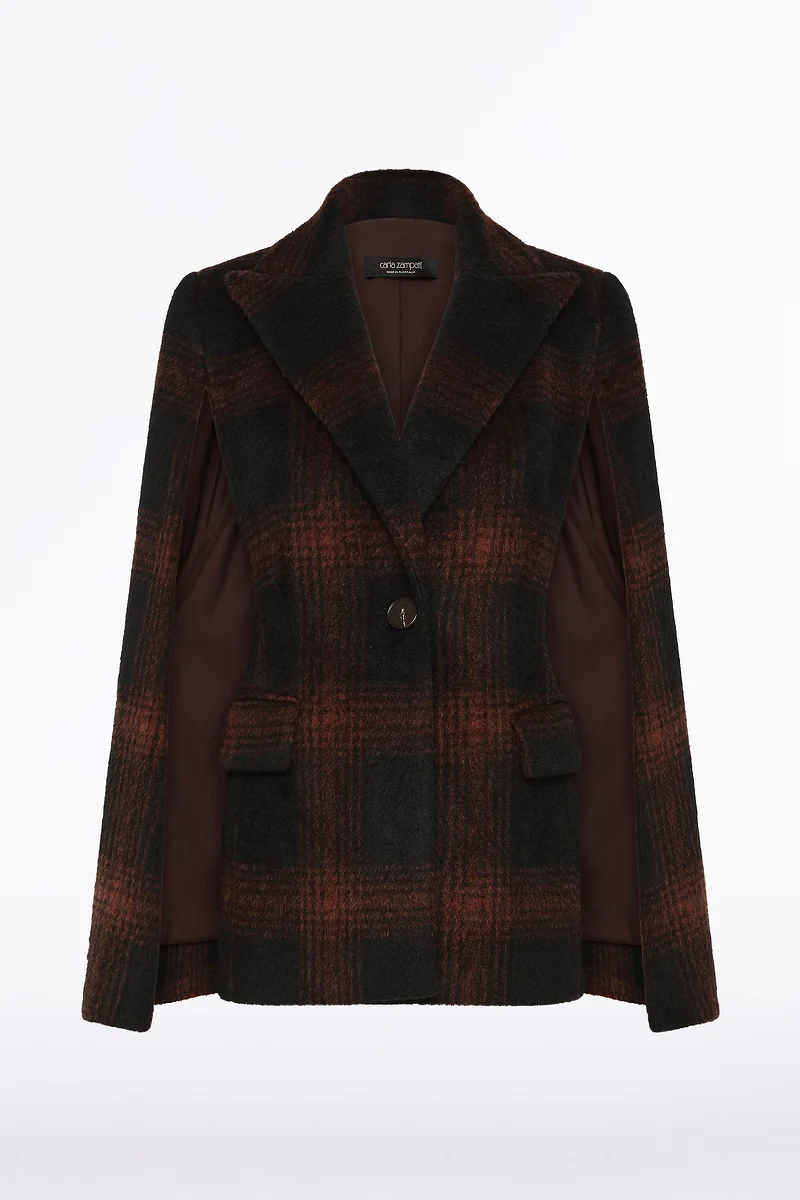 COCOA WOOL CHECK CAPE - Image 5