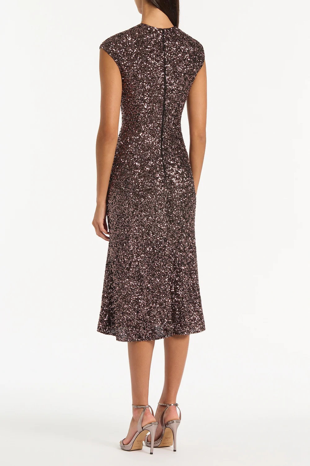 COPPER SEQUIN FLUTED MIDI DRESS - Image 2