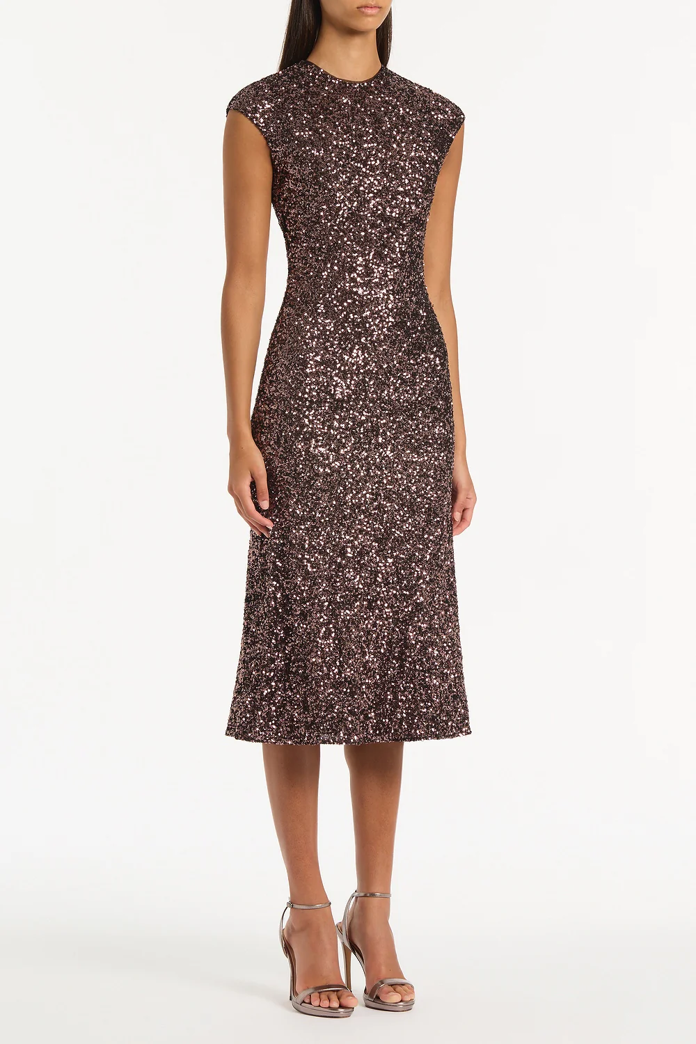 COPPER SEQUIN FLUTED MIDI DRESS - Image 3