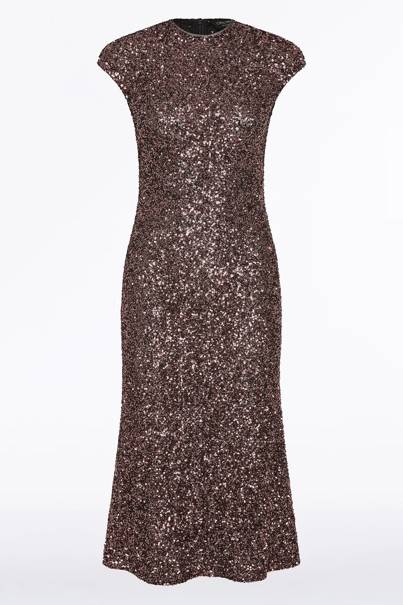 COPPER SEQUIN FLUTED MIDI DRESS - Image 4