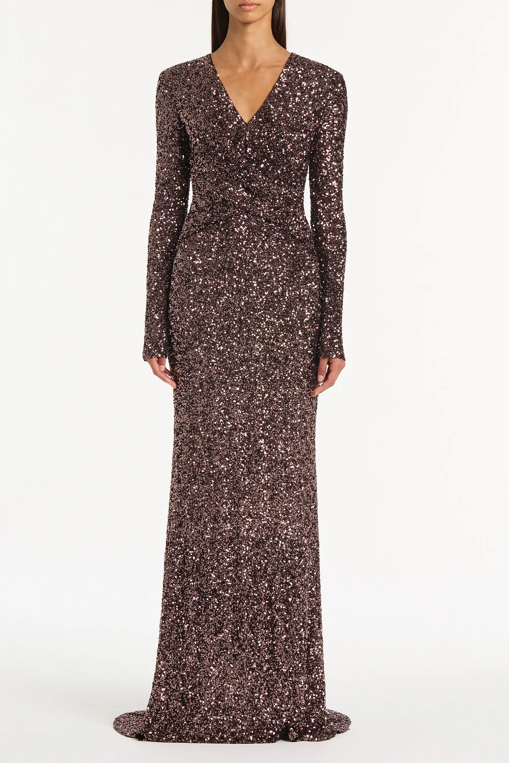 COPPER SEQUIN TWIST FRONT GOWN