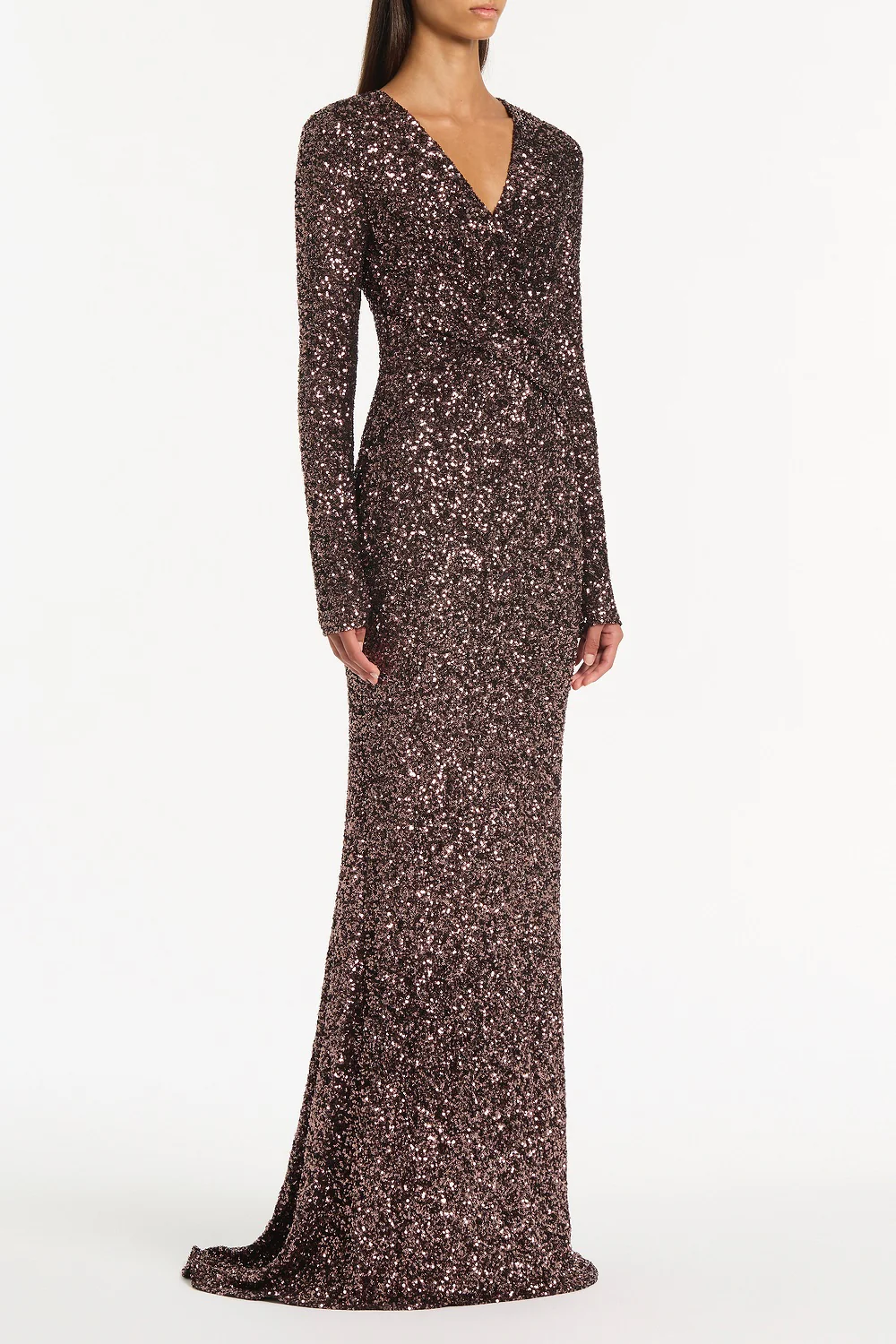 COPPER SEQUIN TWIST FRONT GOWN - Image 3