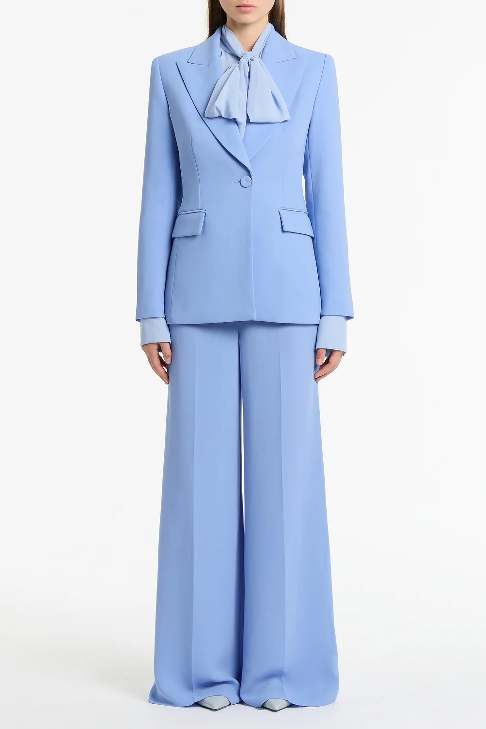CORNFLOWER CREPE LONG LINE JACKET
