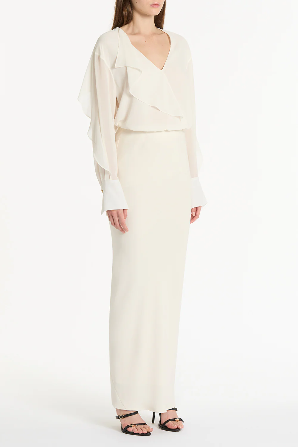 CREAM GEORGETTE FLUTED BLOUSE - Image 3