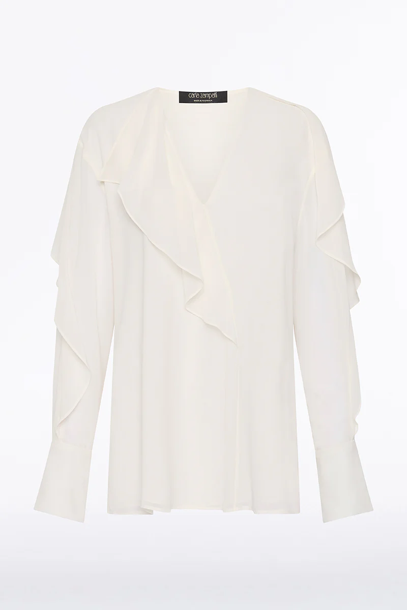 CREAM GEORGETTE FLUTED BLOUSE - Image 4