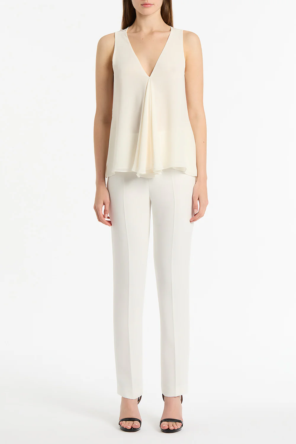 CREAM GEORGETTE FLUTED TANK