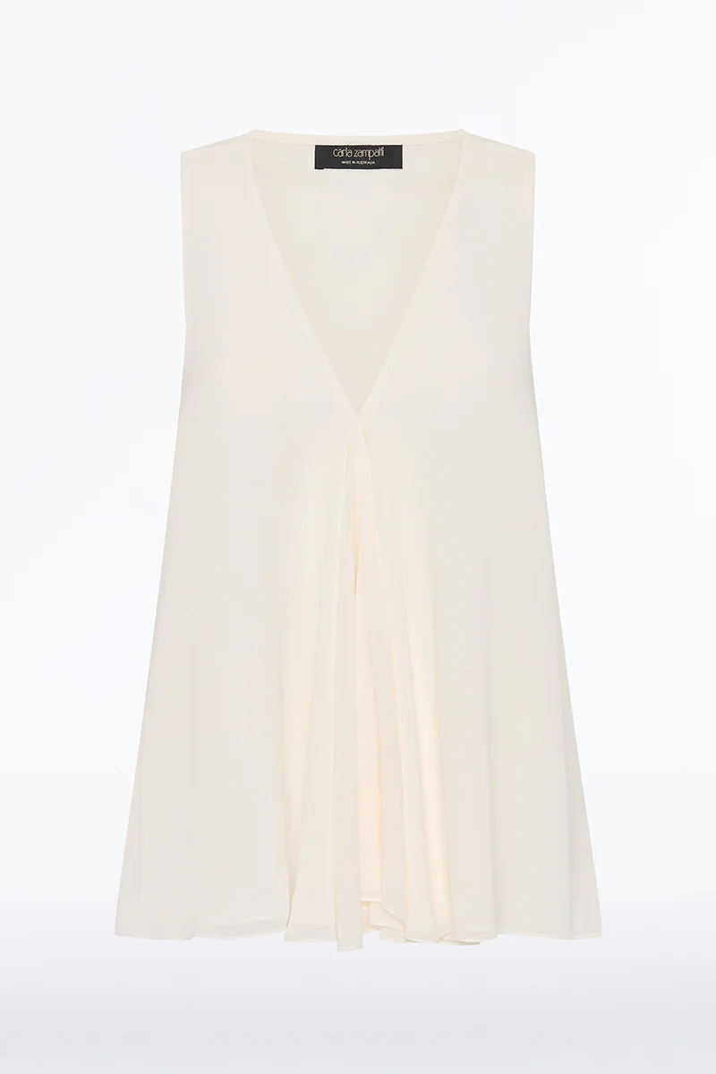 CREAM GEORGETTE FLUTED TANK - Image 4