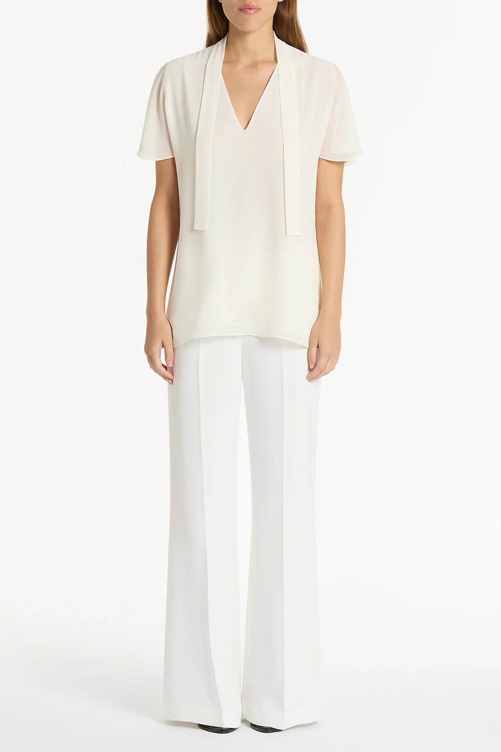 CREAM GEORGETTE FLUTED TIE TOP