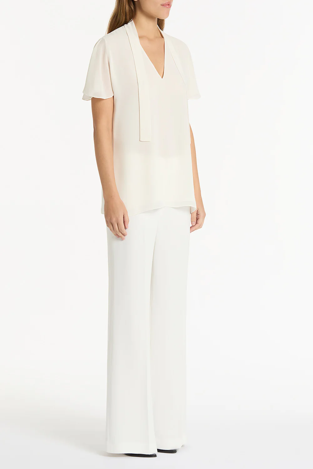 CREAM GEORGETTE FLUTED TIE TOP - Image 3