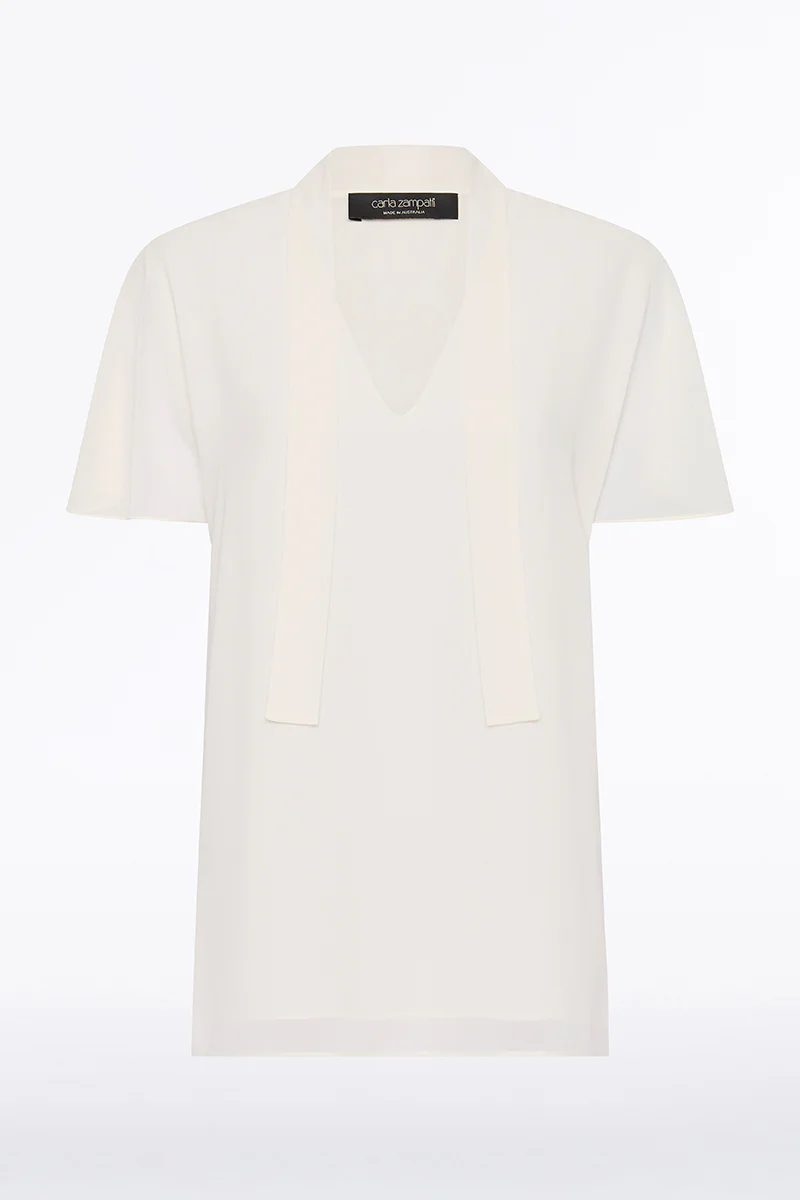 CREAM GEORGETTE FLUTED TIE TOP - Image 4
