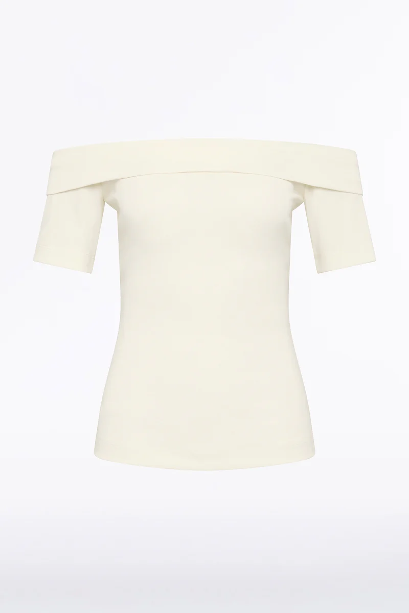 CREAM JERSEY OFF SHOULDER TOP - Image 4