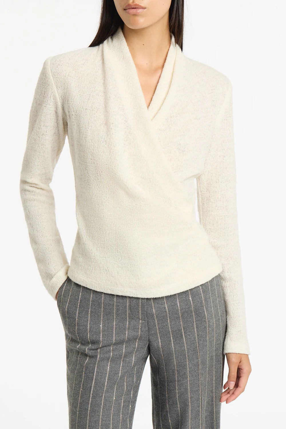 CR�ME LOOPED KNIT SHAWL WRAP TOP - Image 4
