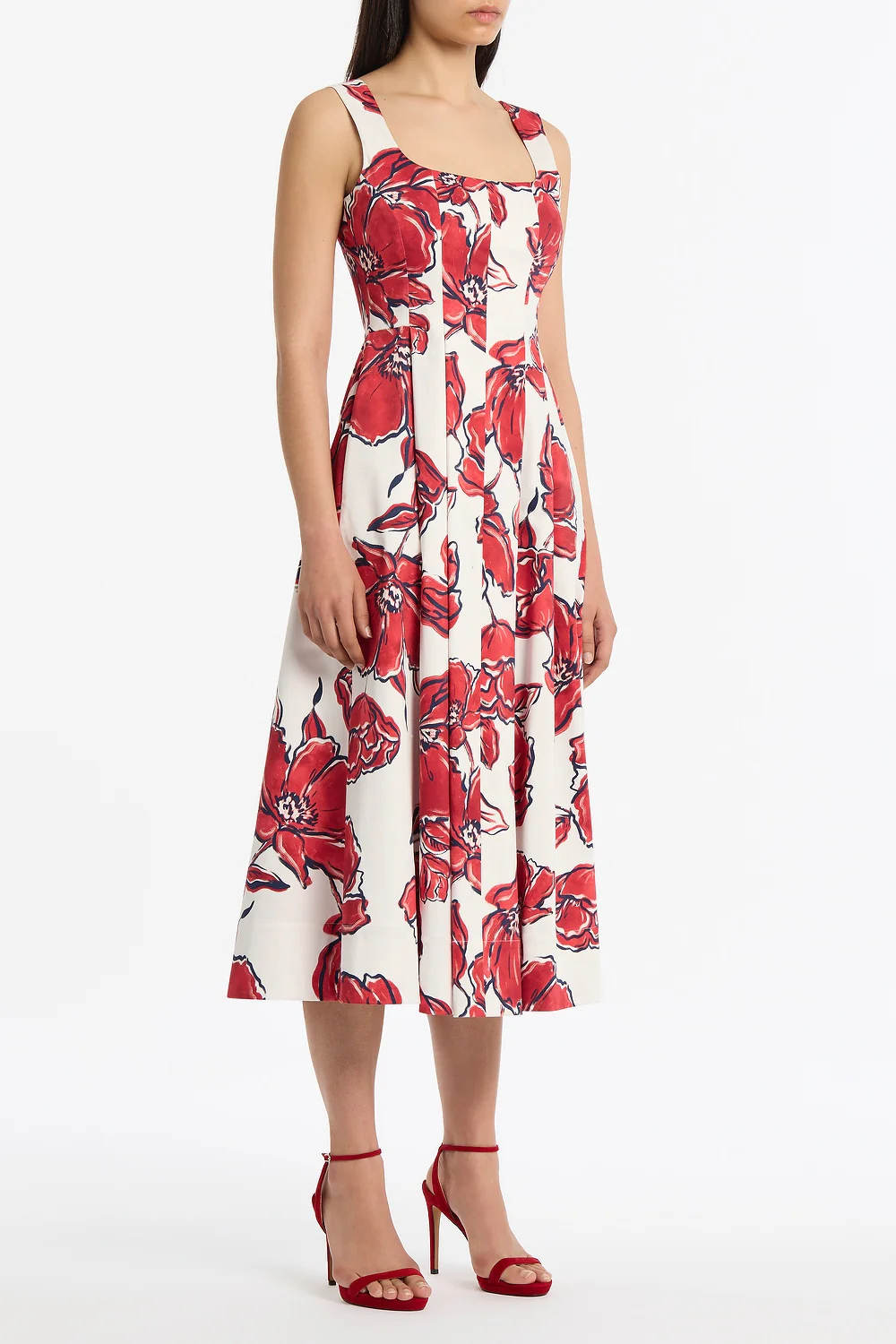 CRIMSON BOUQUET SATEEN PANELLED MIDI DRESS - Image 2