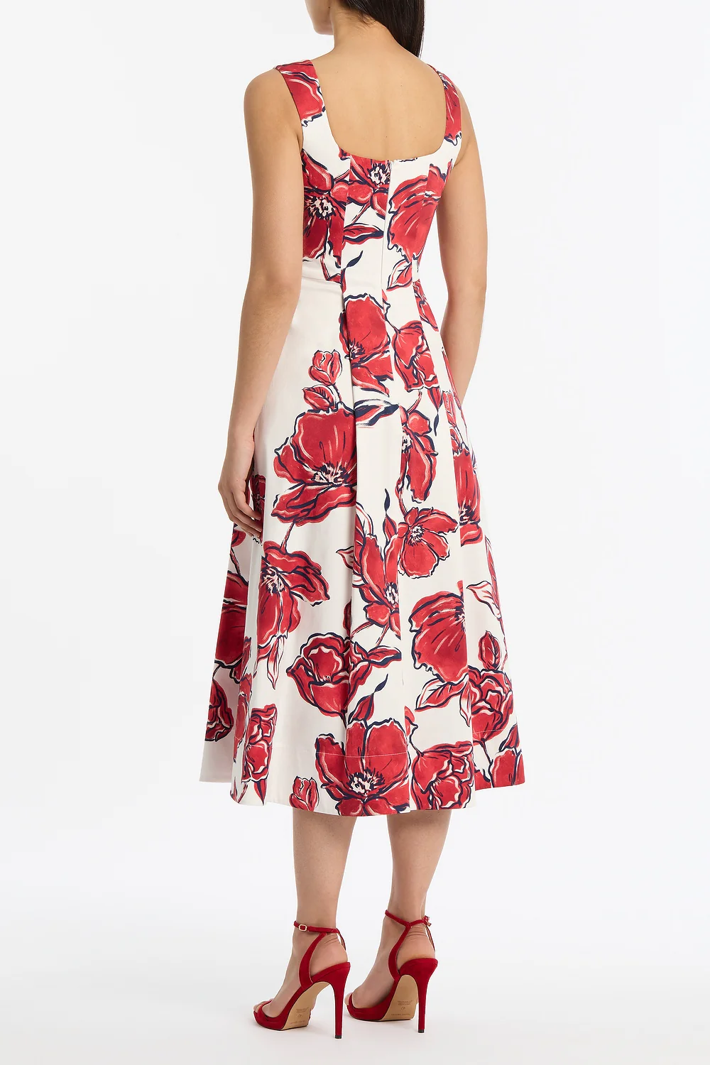 CRIMSON BOUQUET SATEEN PANELLED MIDI DRESS - Image 3