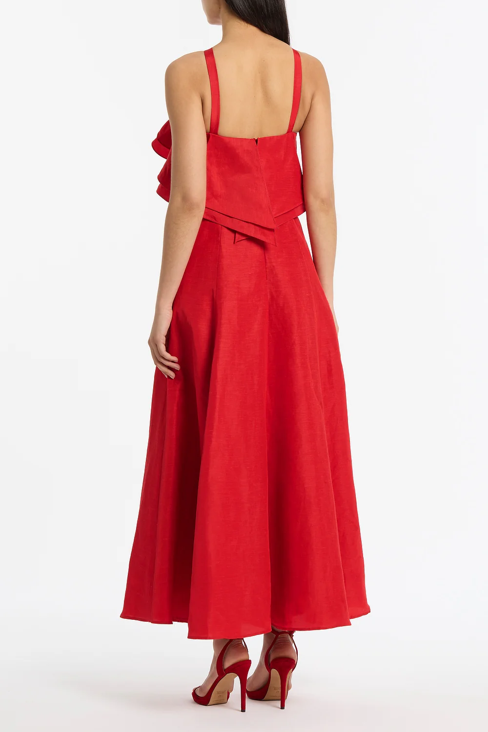 CRIMSON LINEN BLEND FRILL MAXI DRESS - Image 3