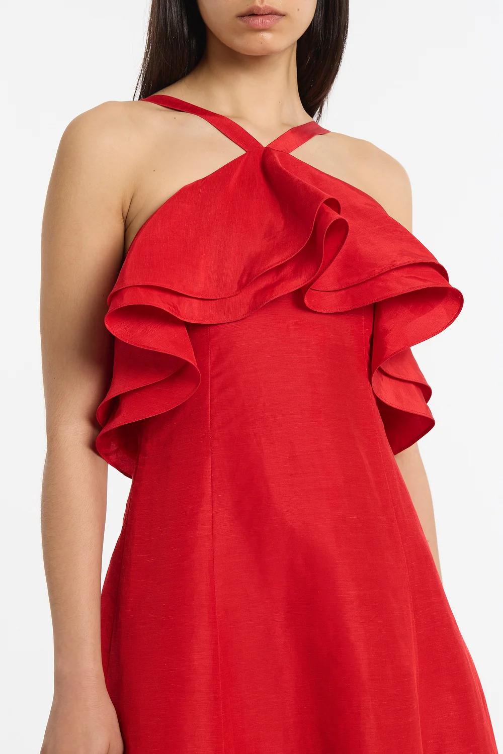CRIMSON LINEN BLEND FRILL MAXI DRESS - Image 4