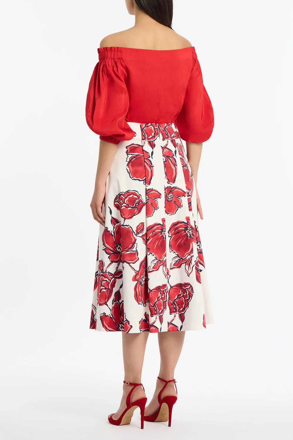 CRIMSON LINEN BLEND OFF-SHOULDER TOP - Image 3