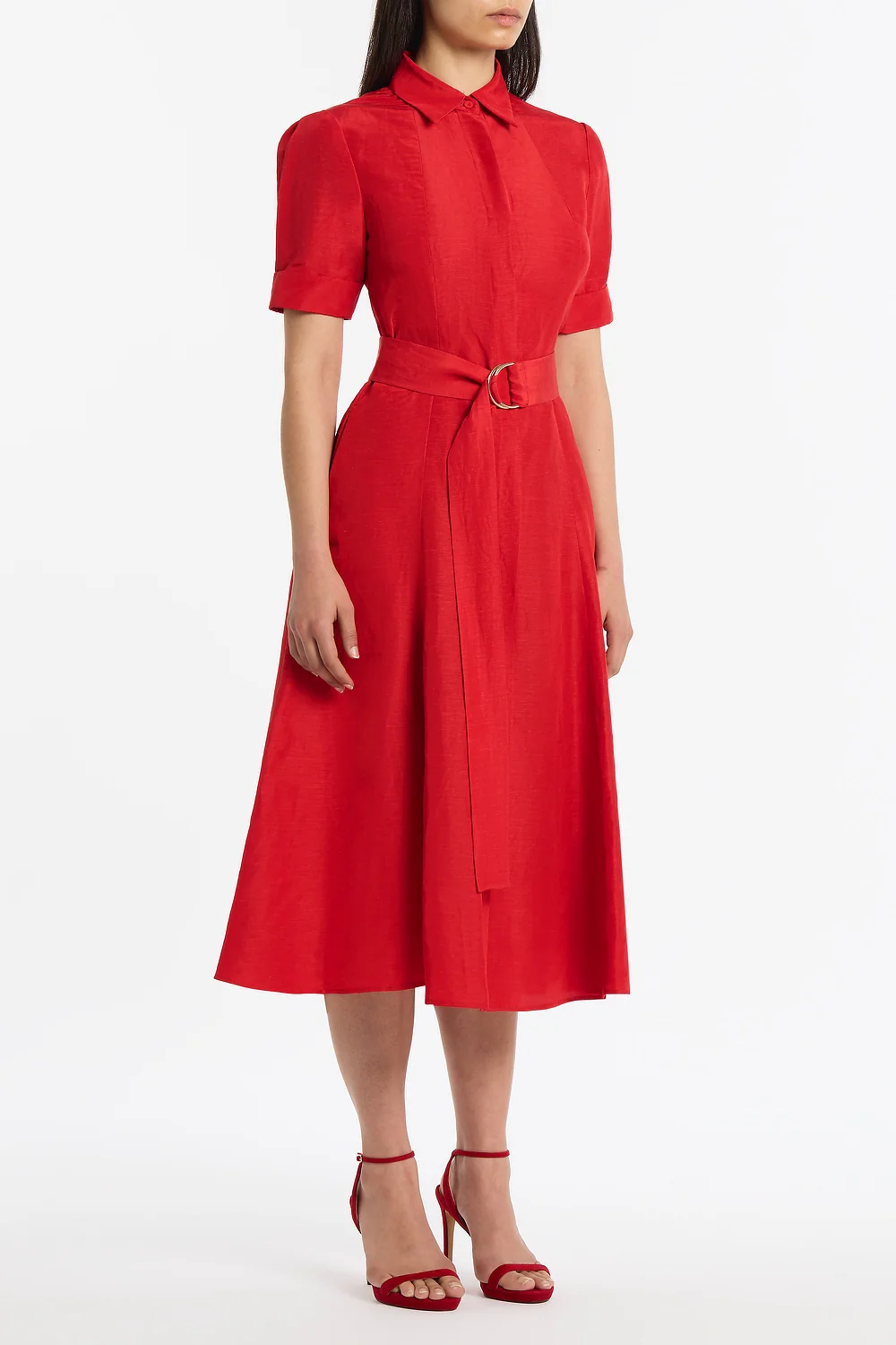 CRIMSON LINEN BLEND SHIRT DRESS - Image 2