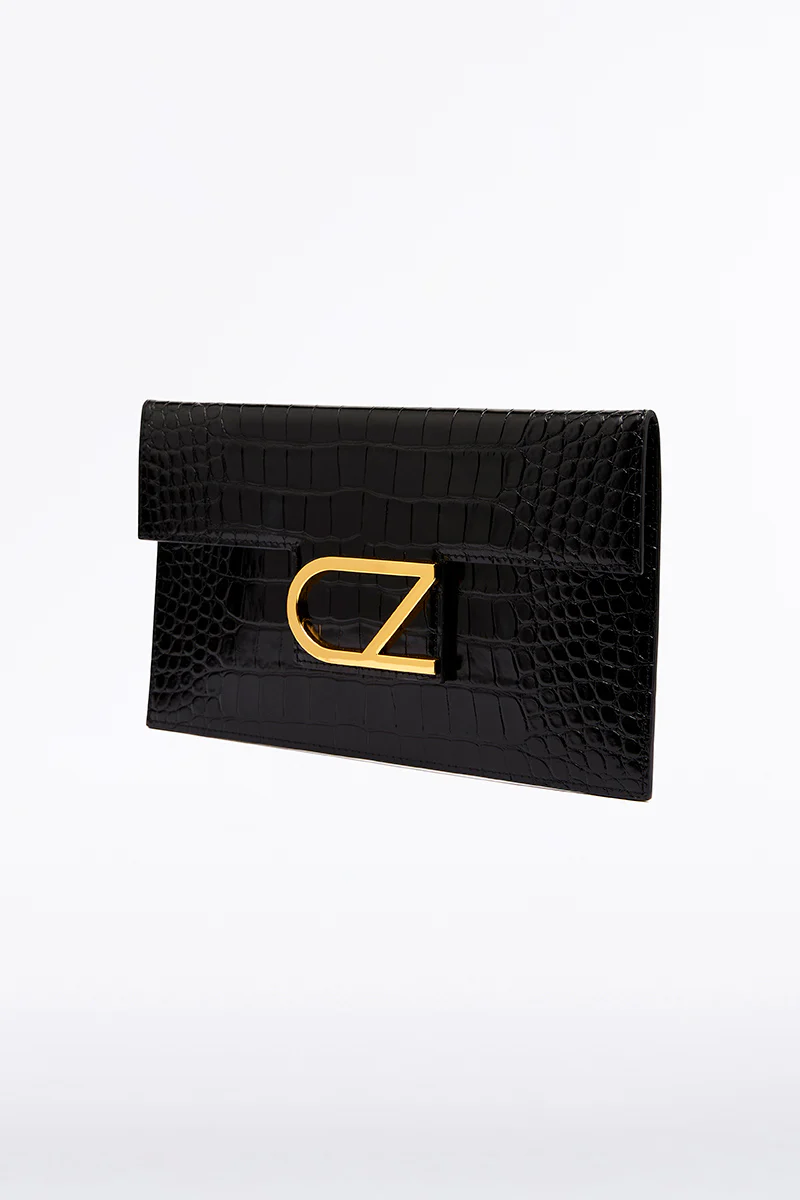 BLACK CZ LETTERA ENVELOPE CLUTCH - Image 2