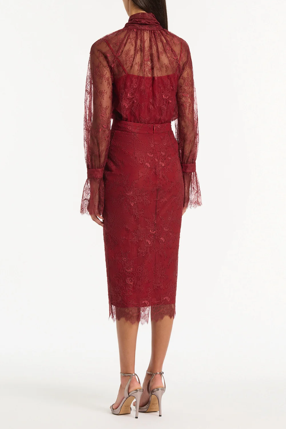 DAHLIA RED LACE LONG PENCIL SKIRT - Image 2
