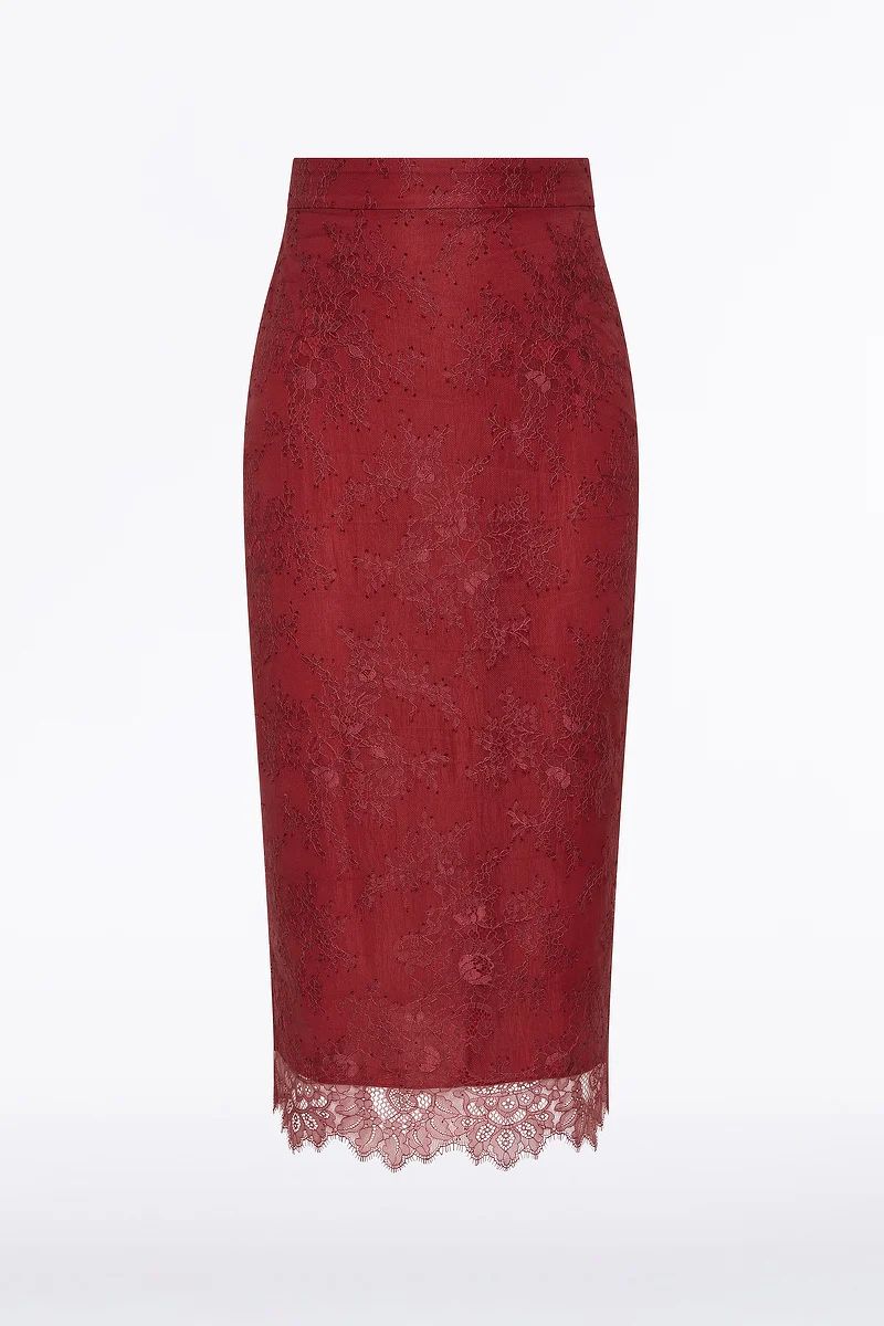 DAHLIA RED LACE LONG PENCIL SKIRT - Image 4