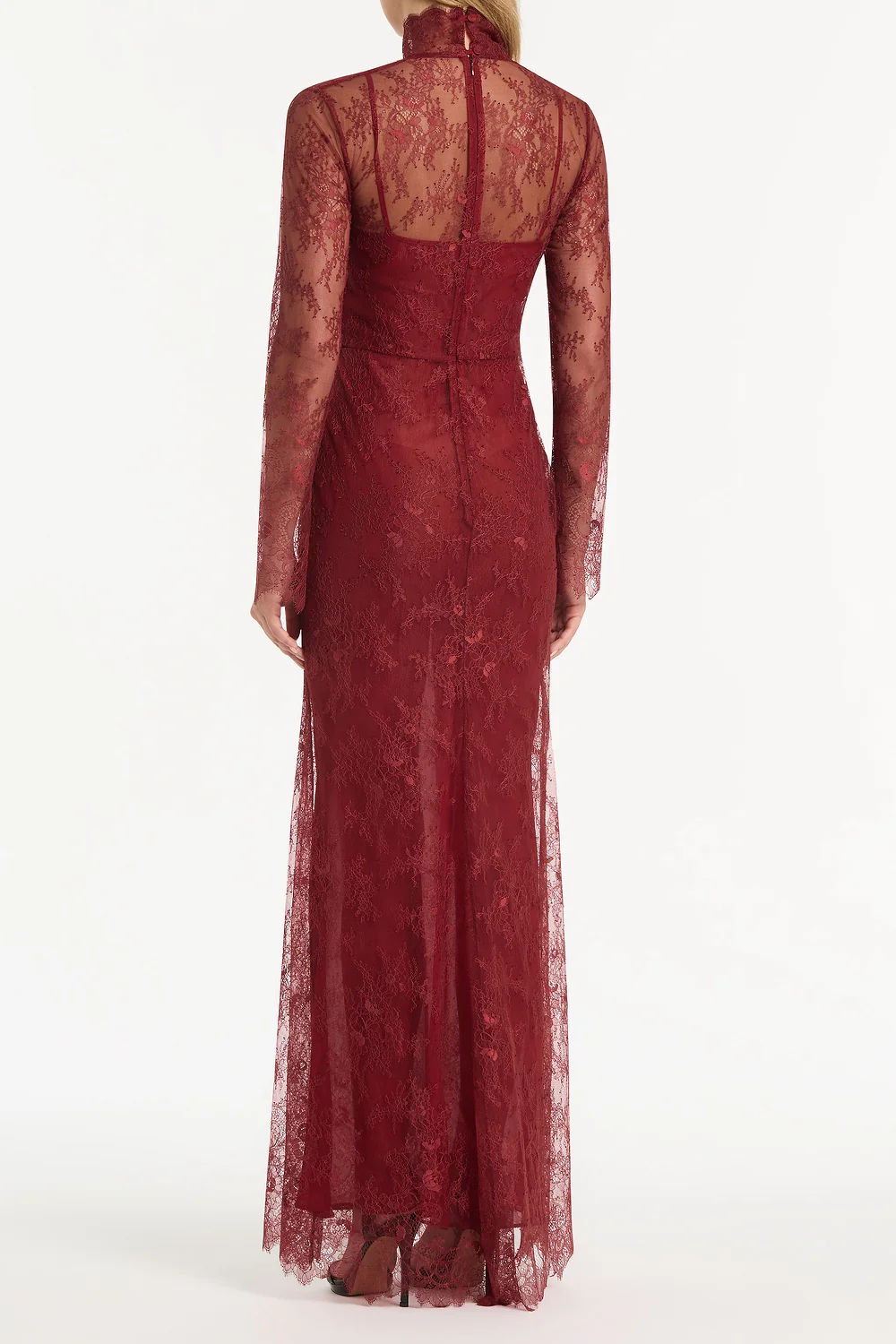 DAHLIA RED LACE LONG SLEEVE GOWN - Image 2
