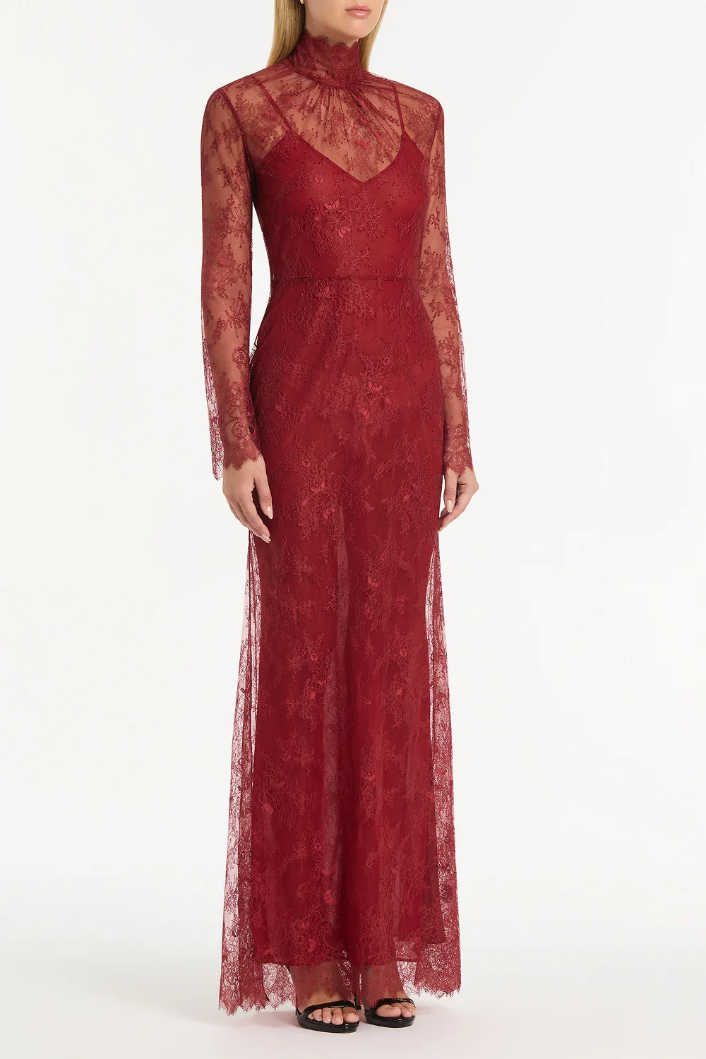 DAHLIA RED LACE LONG SLEEVE GOWN - Image 3