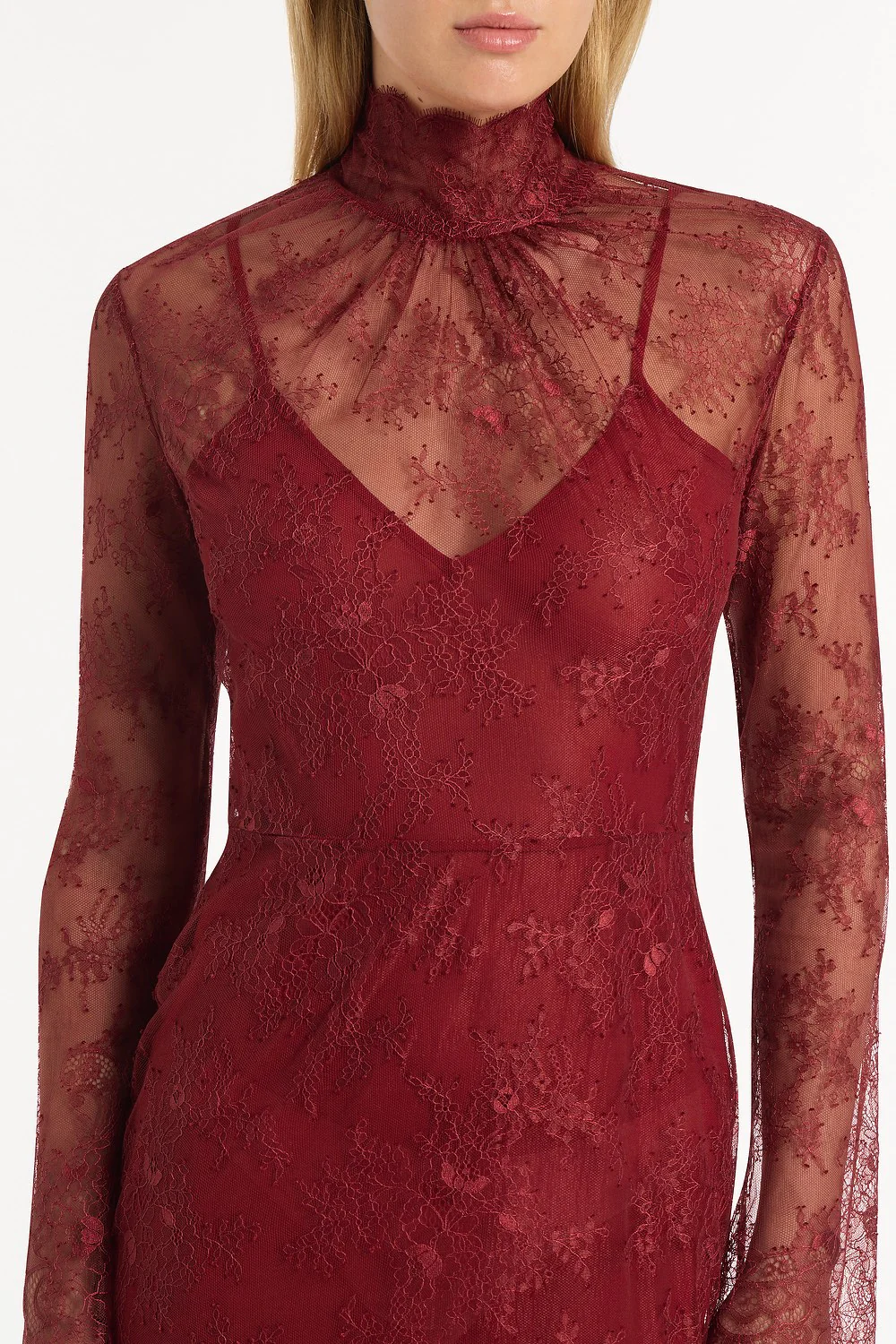 DAHLIA RED LACE LONG SLEEVE GOWN - Image 4