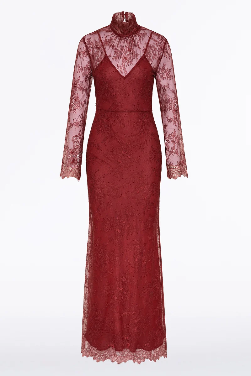DAHLIA RED LACE LONG SLEEVE GOWN - Image 5
