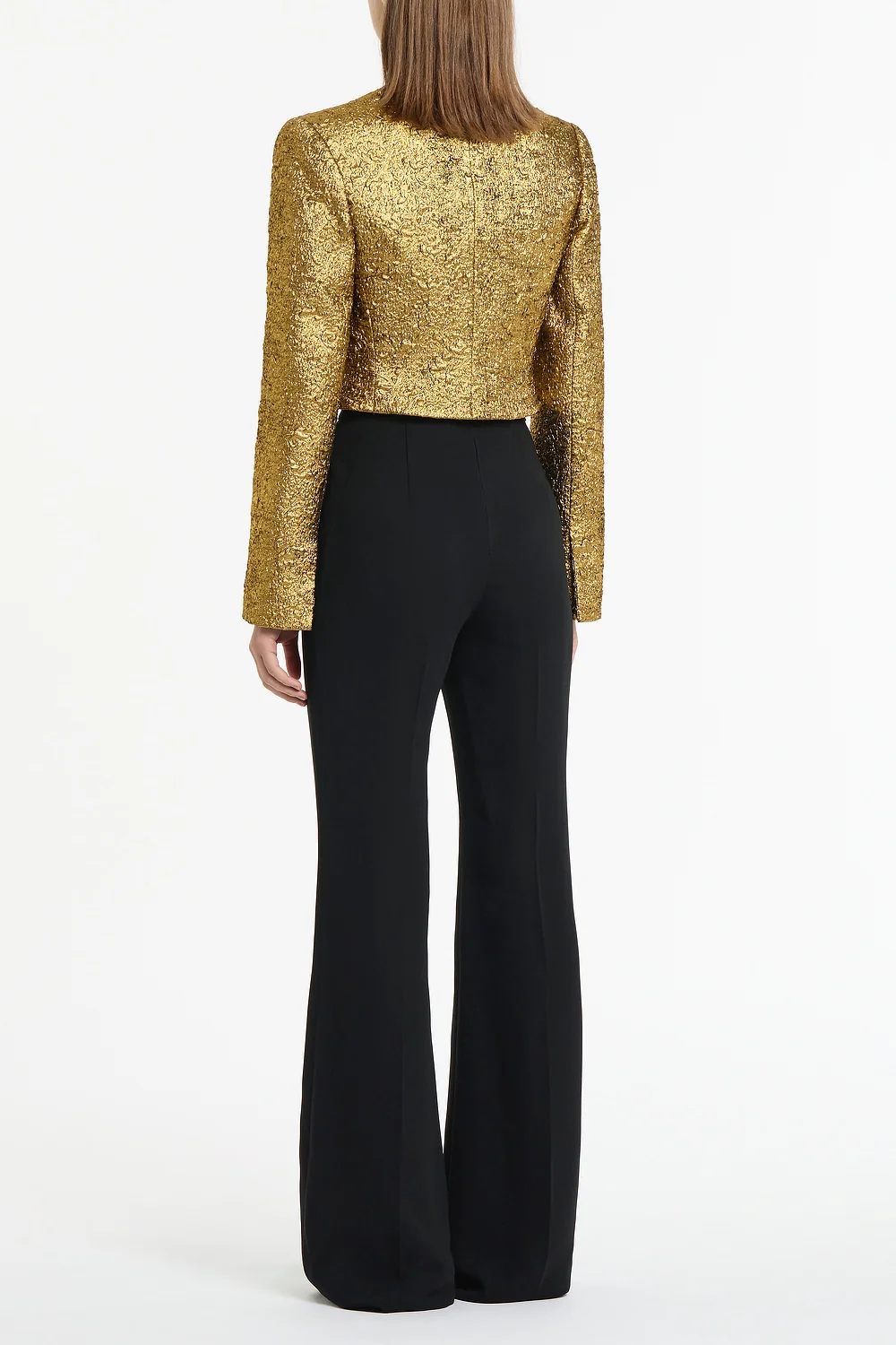 GOLD METALLIC BROCADE CROP JACKET - Image 3
