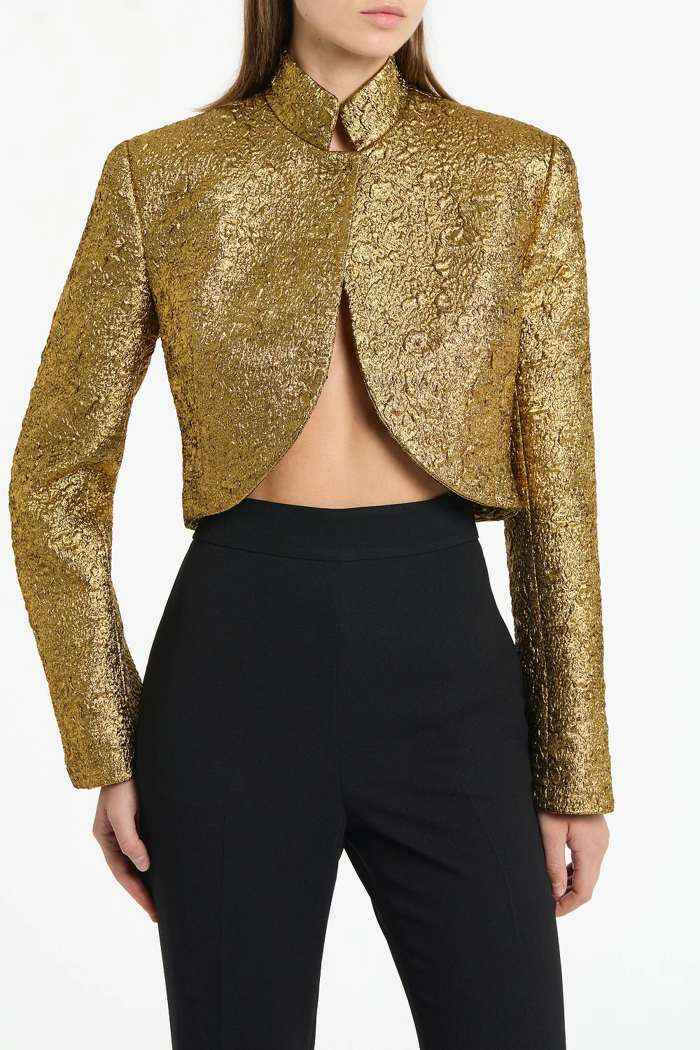 GOLD METALLIC BROCADE CROP JACKET - Image 4