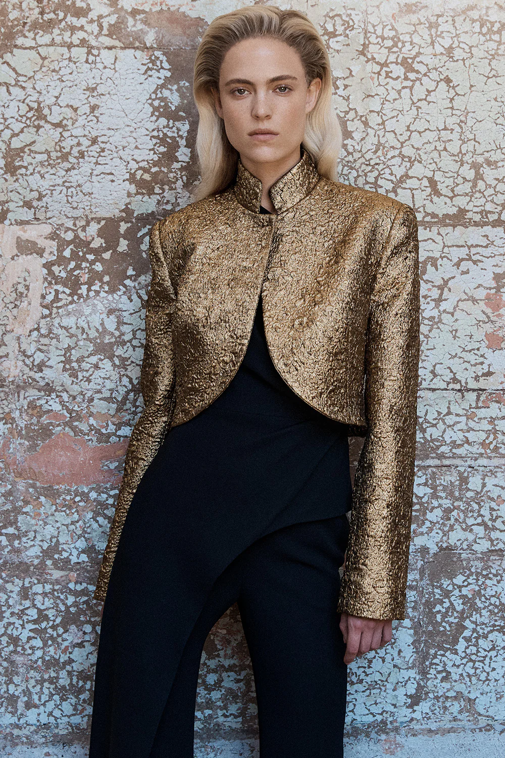 GOLD METALLIC BROCADE CROP JACKET - Image 5
