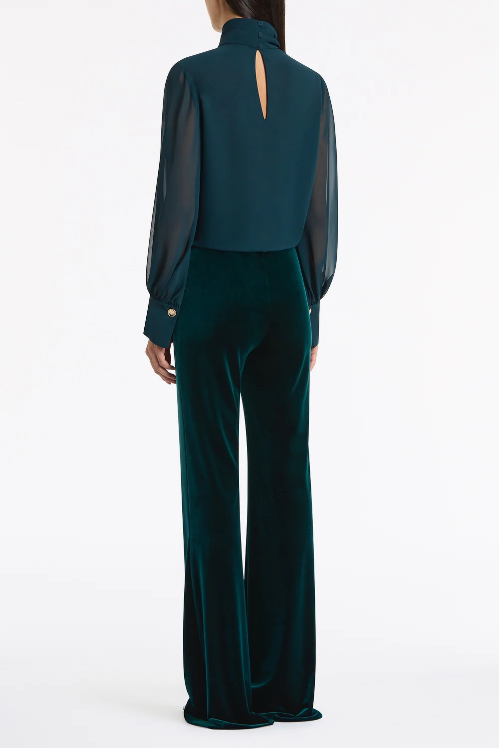 HUNTER GREEN GEORGETTE TWIST NECK TOP - Image 3