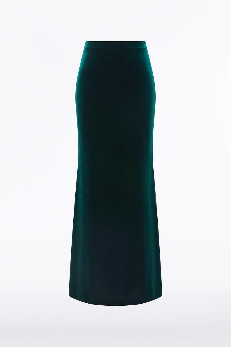 HUNTER GREEN VELVET COLUMN SKIRT - Image 4